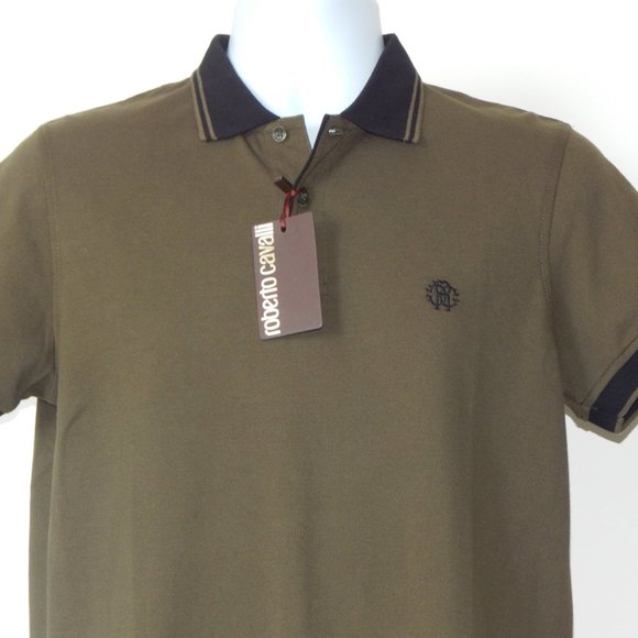 ROBERTO CAVALLI LOGO Two Tone PIQUE POLO SHIRT MED - Picture 2 of 3
